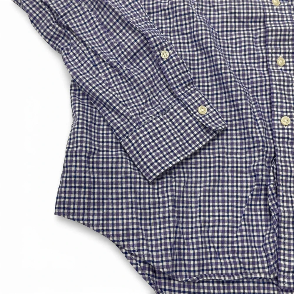 Polo Ralph Lauren Mens Gingham Button Down Shirt Long Sleeve Purple Large Cotton